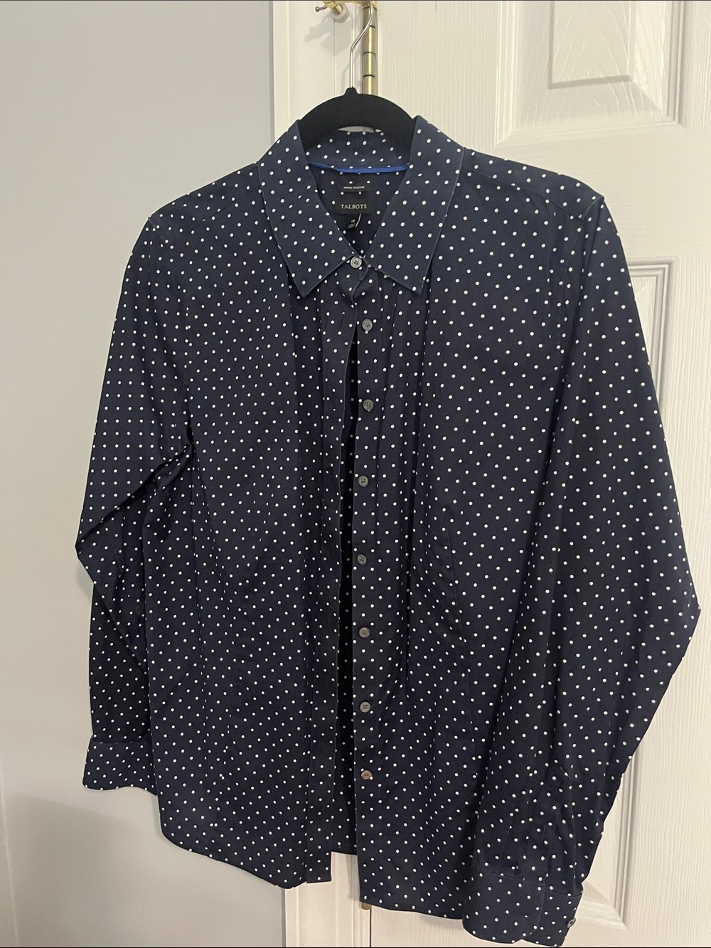 Talbots long sleeve navy dot shirt